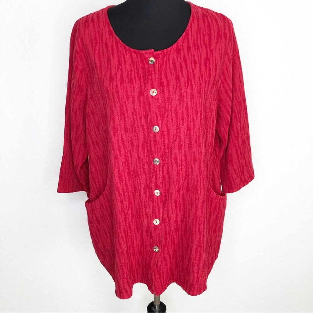 Soft Surroundings red burnout knit button front tunic top size Extra Large XL